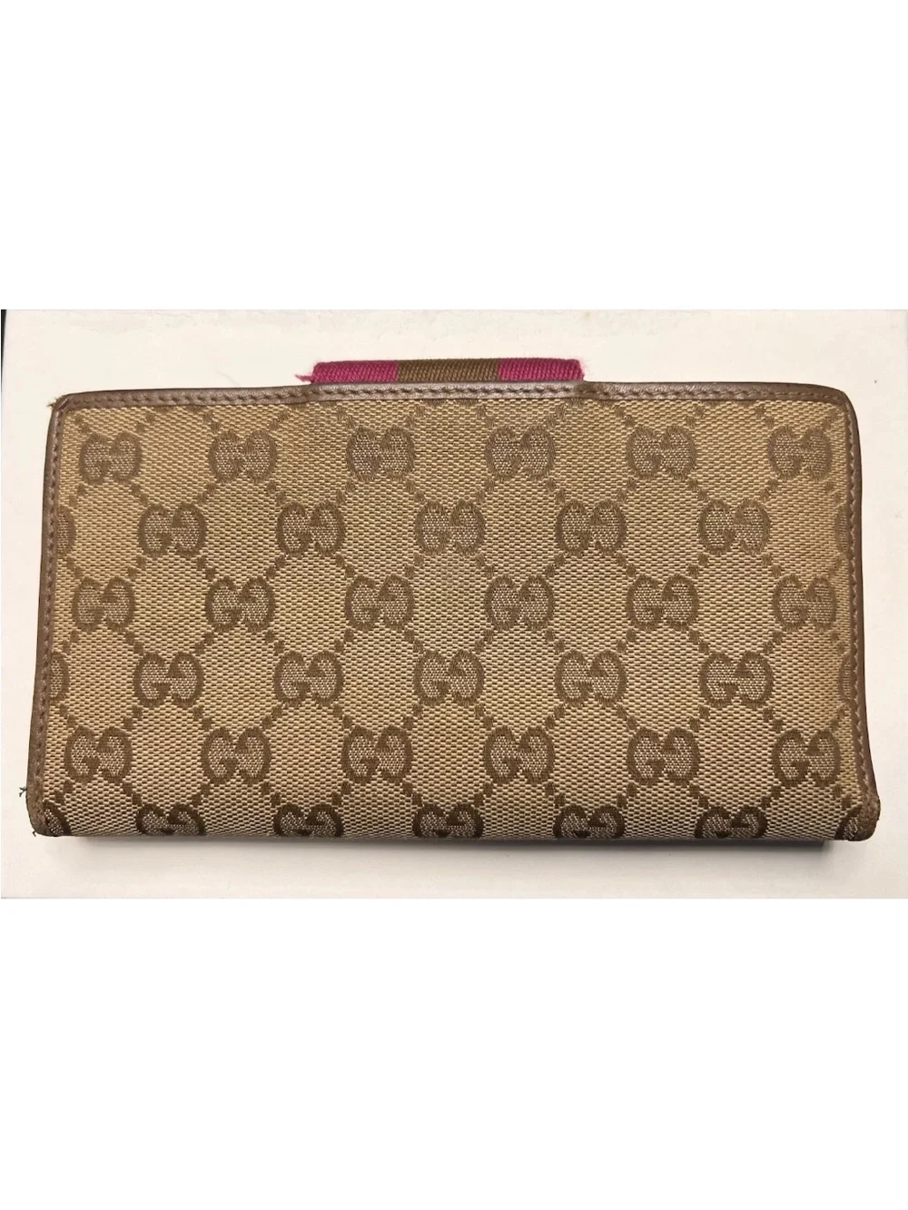 Authentic Gucci GG Canvas Web Stripe Continental Wallet Beige Pink w/Entrupy COA - Picture 2 of 10